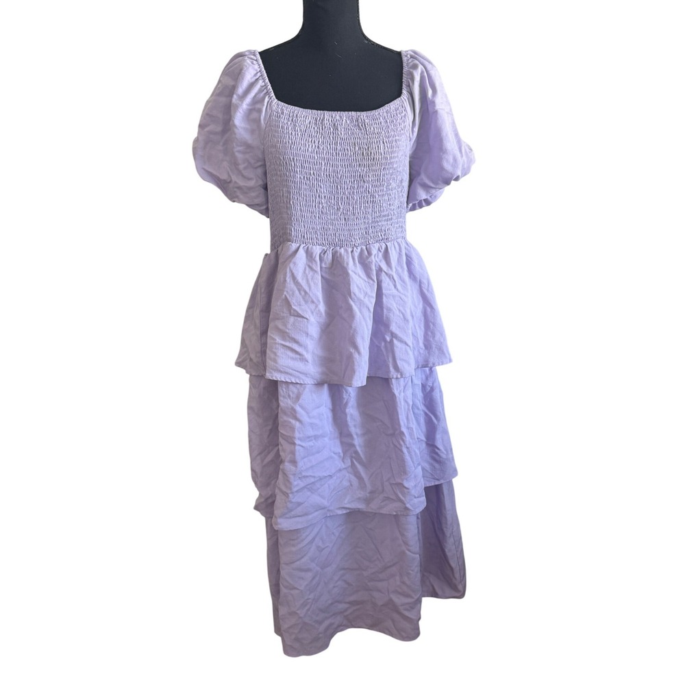 ZESICA Womens Milkmaid Lavender Smocked Tiered Midi Dress XL Cottagecore Prairie